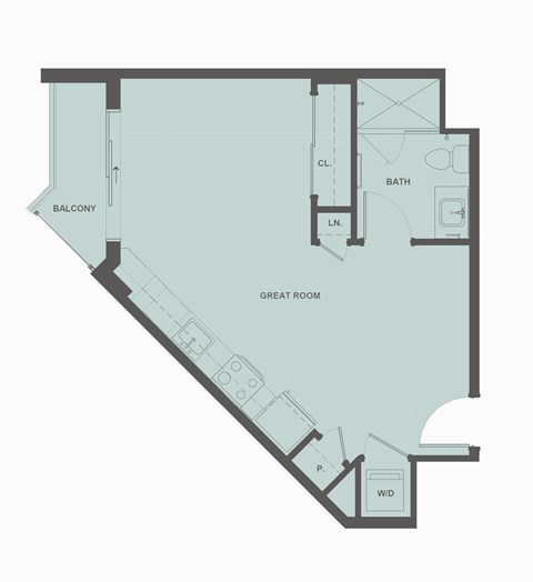 Floor plan for studio, 1 bath, 505 sqft